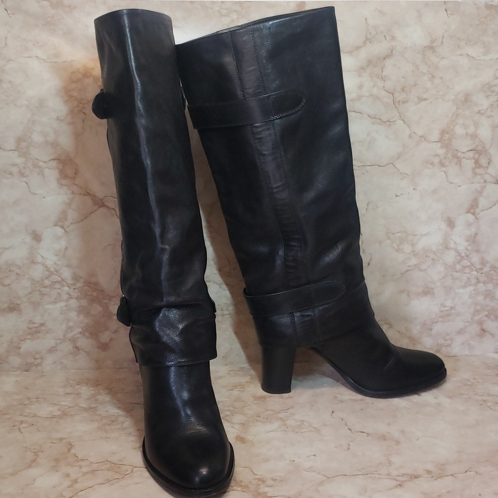 Coach Black Leather High Heel Pull On Women's Knee Length Boots Size 7 - Picture 2 of 9